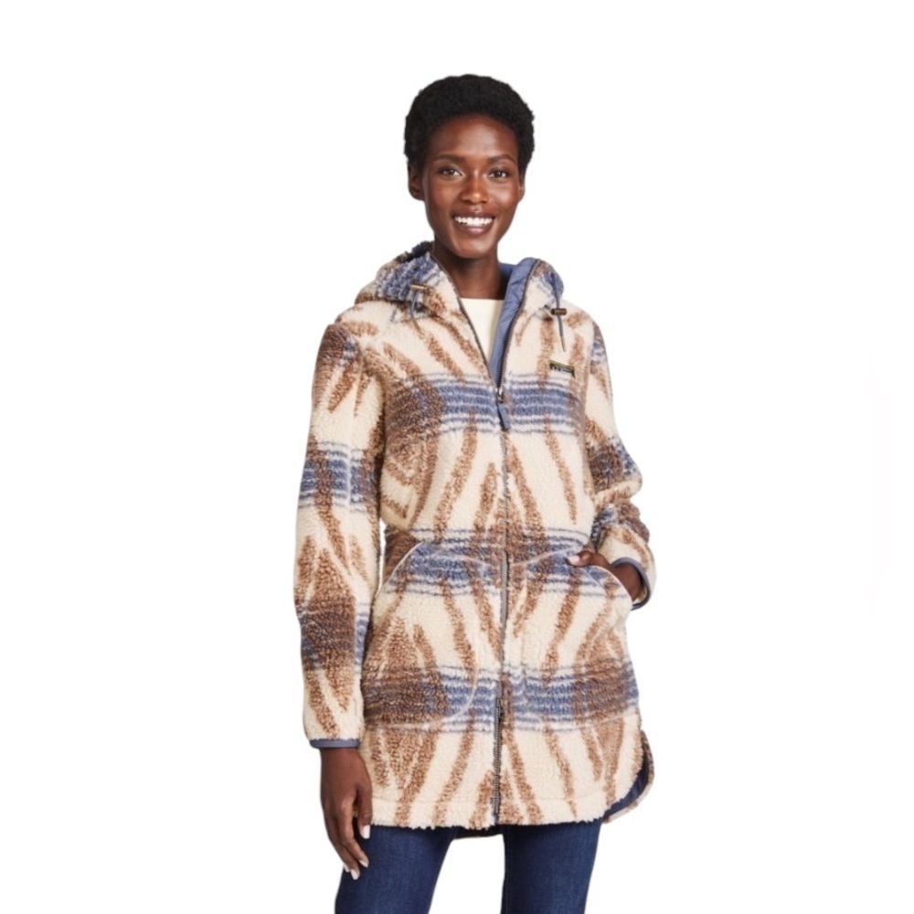 L.L.Bean Women's Mountain Pile Fleece Sherpa Coat South Western Stripe Size S